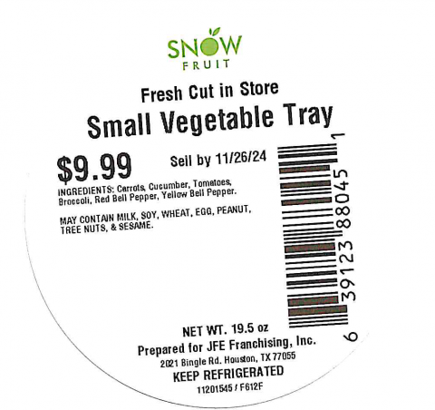 Snowfruit Fresh Cut in Store 19.5oz Small Vegetable Tray Sell By 11/26/24