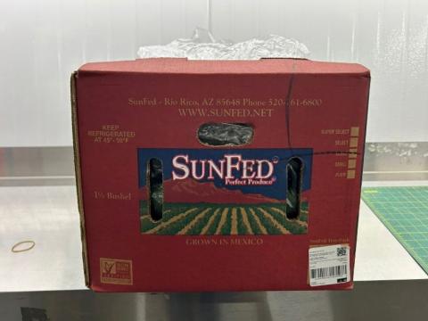 “Image of side three label of bulk cucumber SunFed cardboard box”