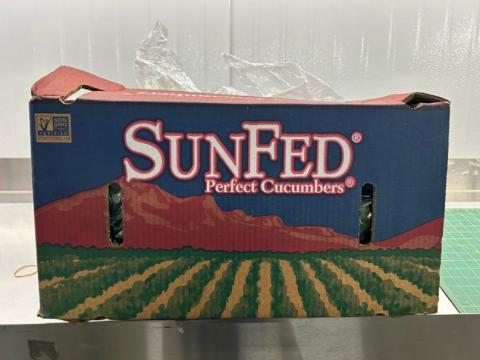 “Image of side four label of bulk cucumber SunFed cardboard box”