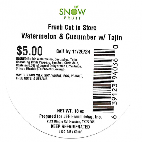 Snowfruit Fresh Cut in Store 18oz Watermelon & Cucumber w/Tajin Sell By 11/25/24