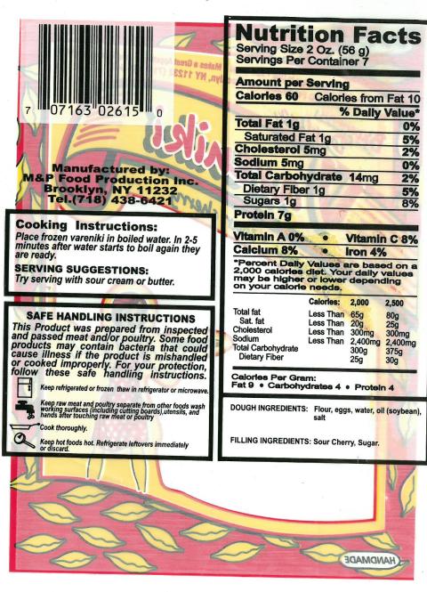 Sour Cherry Vareniki, Net Wt. 14 OZ, back label