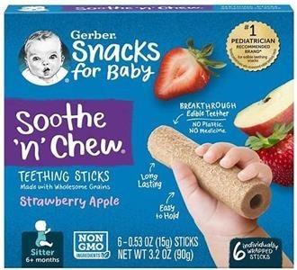 Image 1 – Labeling, GERBER® SOOTHE N CHEW® TEETHING STICKS STRAWBERRY APPLE, Net Wt. 3.2 Oz