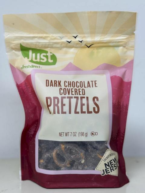 Image 1 – Labeling, Front of Package, Just Fresh Direct, Dark Chocolate Covered Pretzels