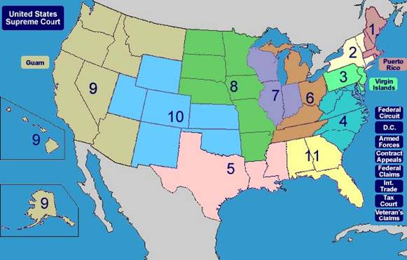 The map image of the 13 U.S. Circuit Court of Appeals.