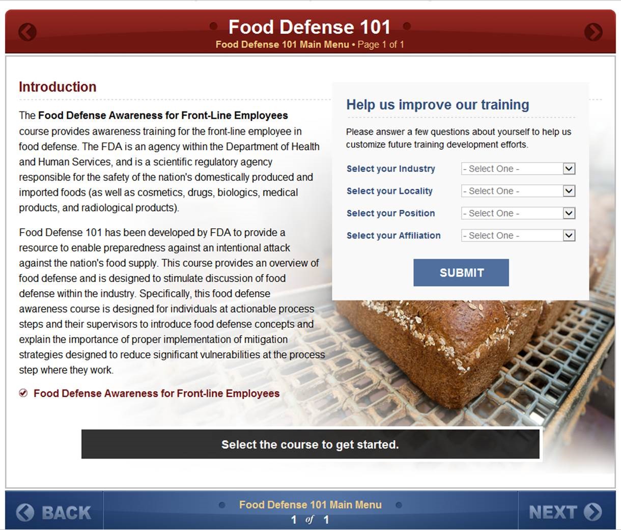 Food Defense 101 Front line Employee FDA